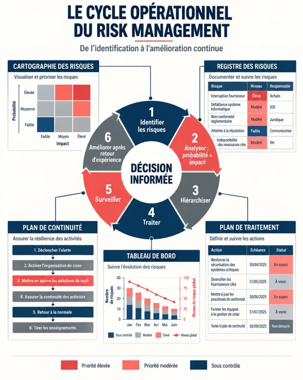 Infographie sur le cycle d’une formation en risk management et ses principaux livrables