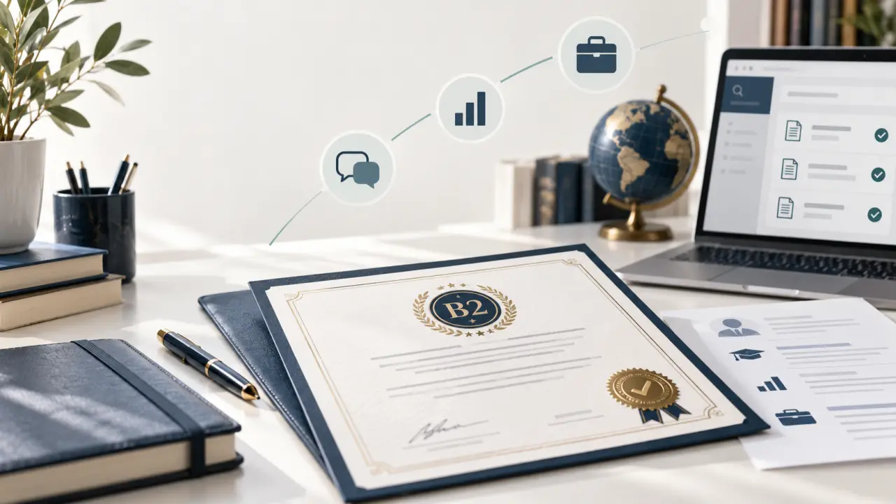 Attestation Business English Certified B2C : vérifiez la certification, le niveau B2 et sa valeur sur le CV