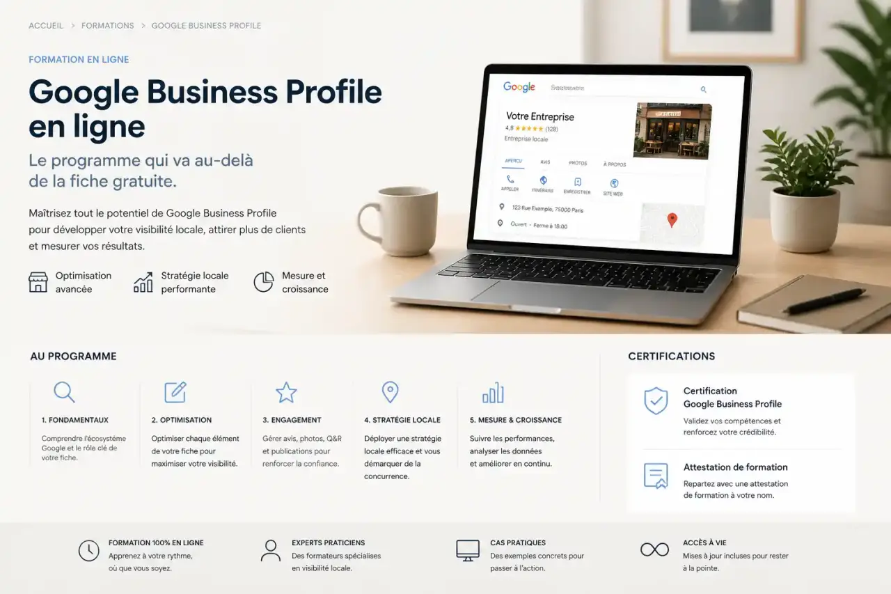 Formation Google Business Profile en ligne : le programme qui va au-delà de la fiche gratuite