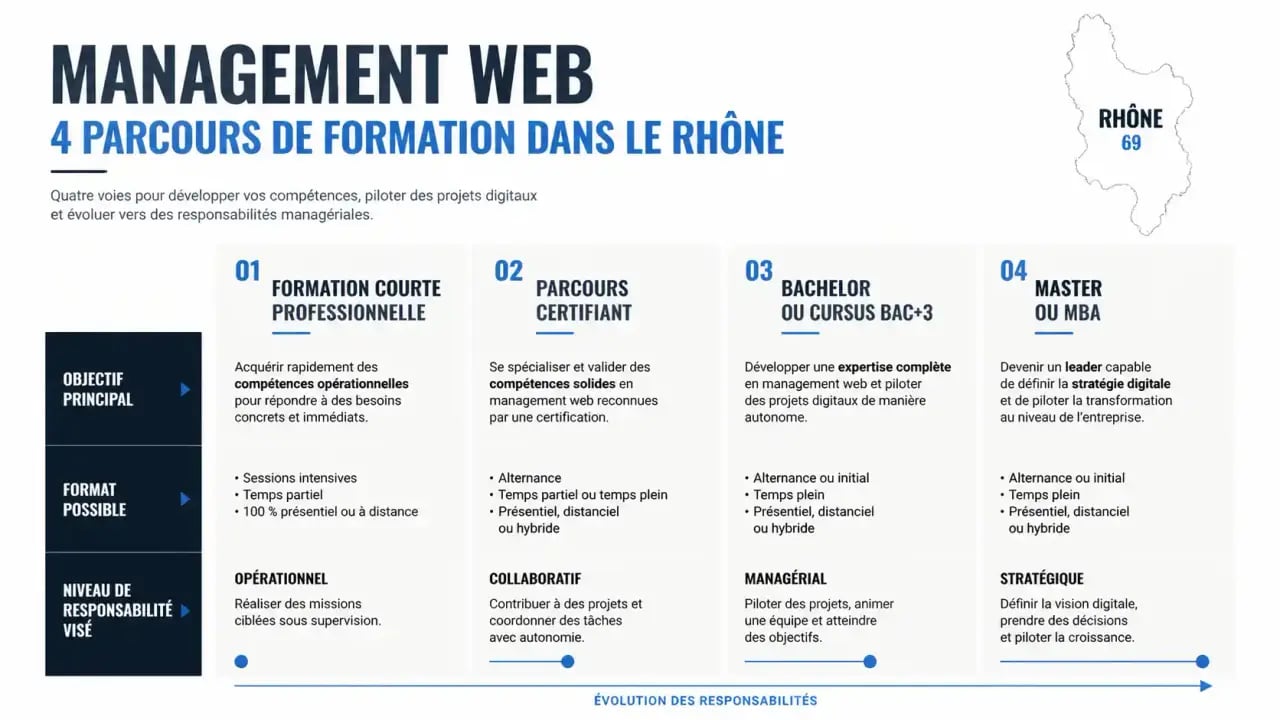 Formation management web 69 : infographie des principaux parcours de formation à Lyon
