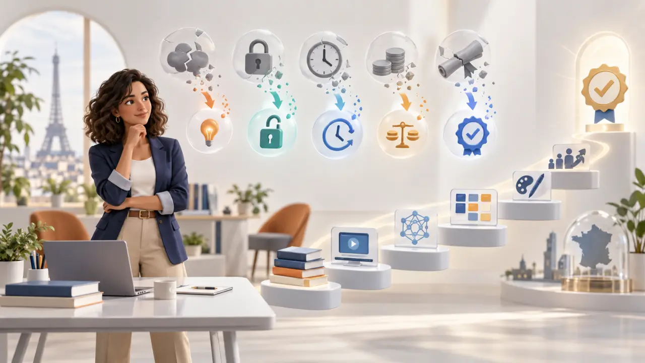 Blocs modulaires représentant un parcours progressif vers une certification professionnelle