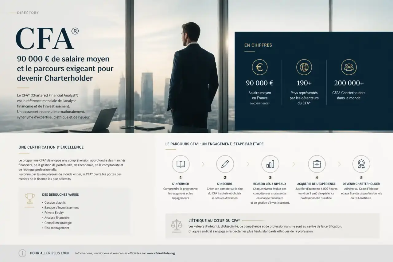 Certification CFA : 90 000 € de salaire moyen et le parcours exigeant pour devenir Charterholder