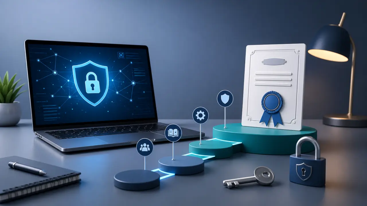 Illustration 3D abstraite d'une progression vers une certification cybersécurité