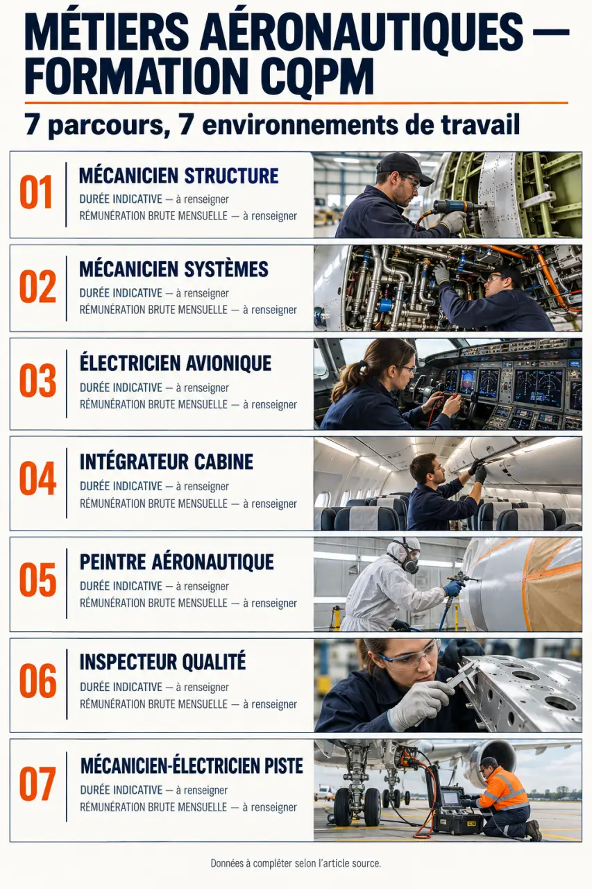 Formation CQPM : métiers aéronautiques, durées de parcours et rémunérations indicatives