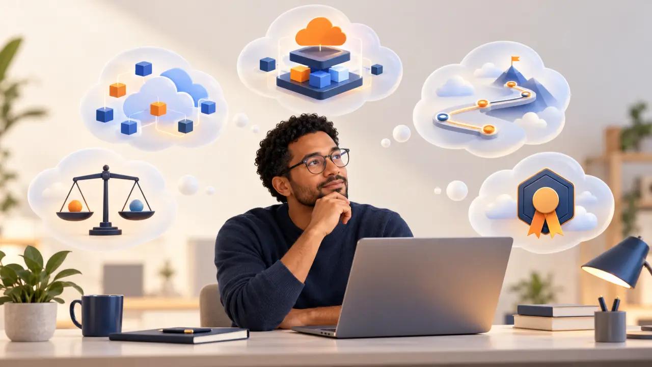 Blocs isométriques représentant un parcours progressif vers une certification AWS