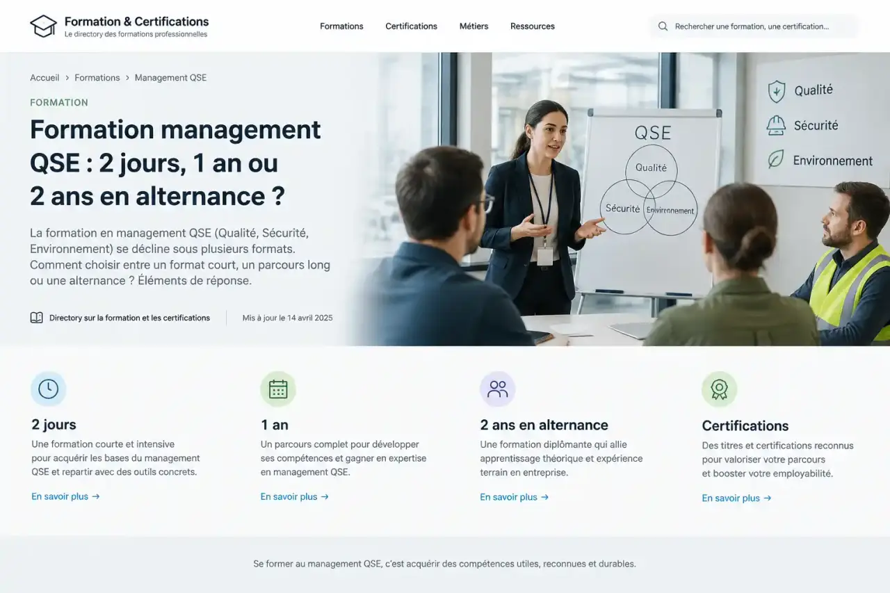 Formation management QSE : 2 jours, 1 an ou 2 ans en alternance ?